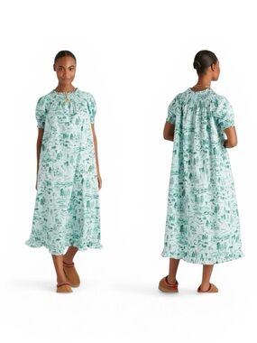 Hill House Home Caroline Nap Dress M Ski Chalet Winter Toile Green Smocked